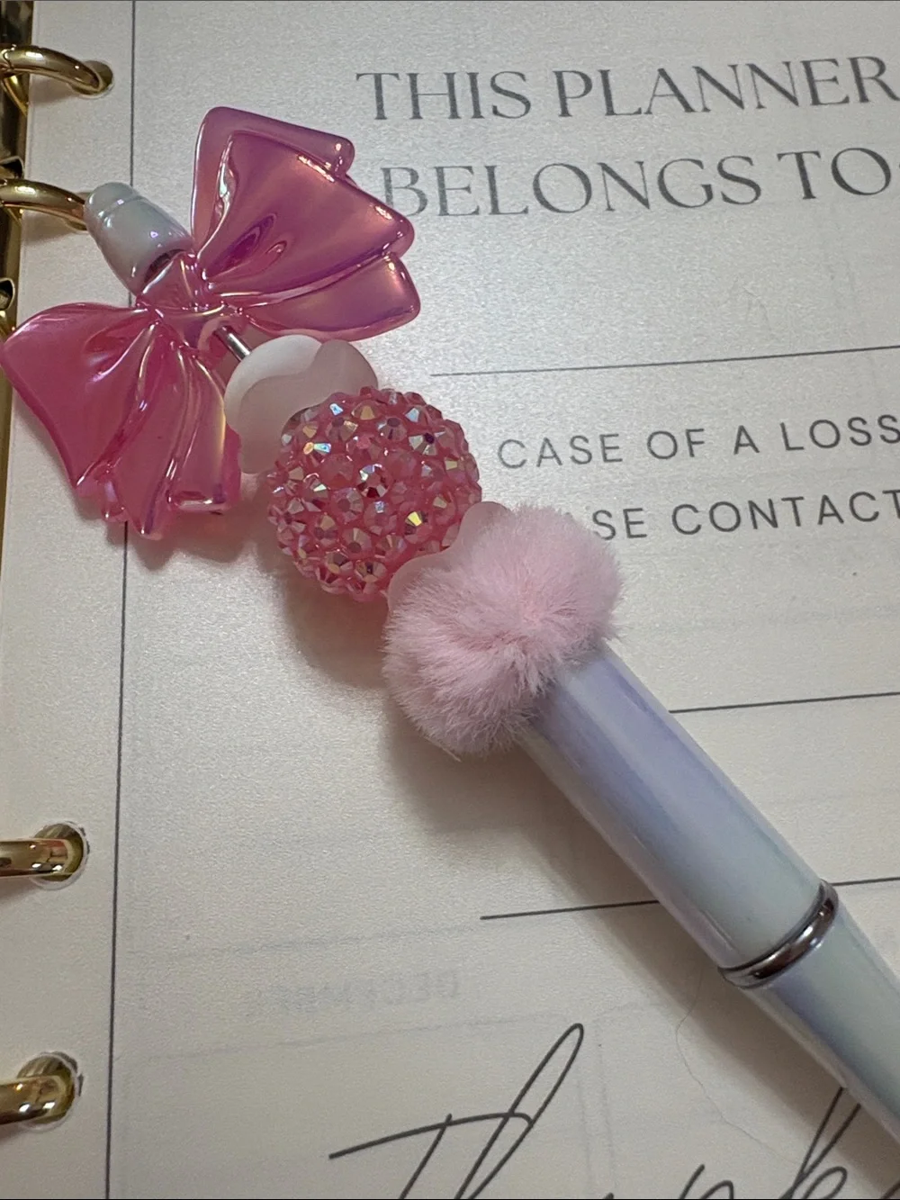 Pink Bow Pom-Pom Kids Pen